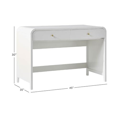 Zoey Modern Curve Design Writing Desk with Drawer, 45 Inch, White
