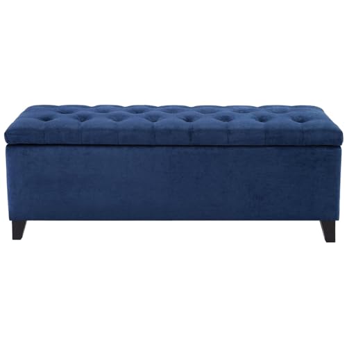 Contemporary Style Shandra Storage Ottoman Tufted Design with Top Upholstered Bench Foot Rest for Bedroom and Living Room Decor, Medium, Navy