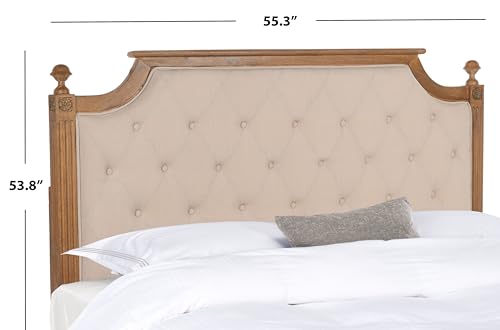 SAFAVIEH Furniture - Rustic Full Headboard - Beige & Rustic Oak - Solid Wood - Farmhouse Upholstered Design - Ideal for Bedroom (FOX6241A-F)