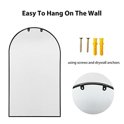 24"x42" Arched Wall Mirror, Arched Window Pane Decor Mirror, Black | Iron Frame, HD Shatter-Proof Glass, Farmhouse Style,Wall Mounted, Suitable for Bedroom, Living Room, Entryway, Cloakroom