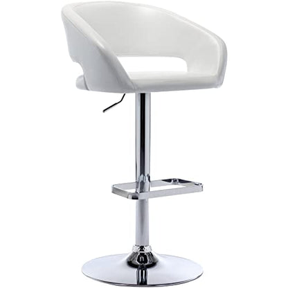 Adjustable Bar Stool with Hollow Back and Arms, Modern PU Leather Swivel Barstool, Airlift Counter Height Bar Chair for Kitchen Dining Room (Pearl White)