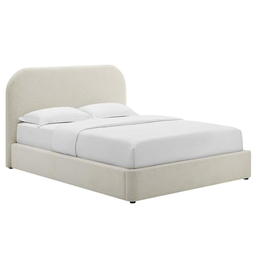 Keynote Modern Queen Bed Frame with Curve Shaped Headboard in Heathered Weave, view 5