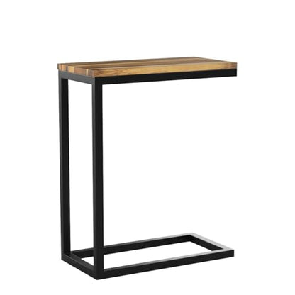 C Shaped End Table for Couch Set of 2 - Modern Industrial TV Tray with Solid Acacia Wood Top and Metal Frame - Small Side Table for Small Spaces, Living Room, or Bedroom (Natural)