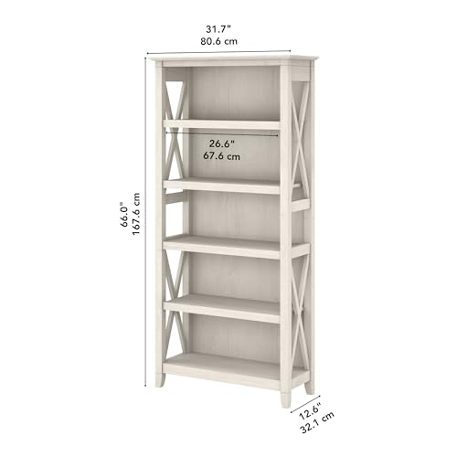 Tall 5 Shelf Bookcase for Living Room or Home Office, Large Bookshelf, Modern Farmhouse Style, Key West Collection, Linen White Oak