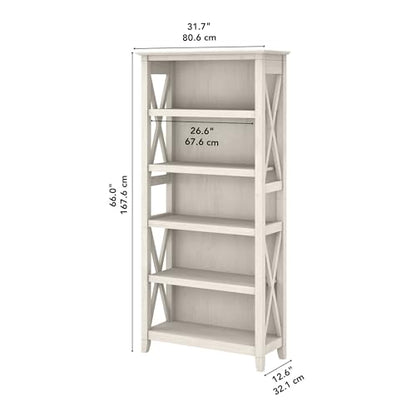 Tall 5 Shelf Bookcase for Living Room or Home Office, Large Bookshelf, Modern Farmhouse Style, Key West Collection, Linen White Oak