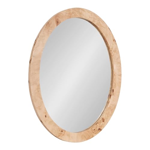 Burlock Modern Burlwood Oval Mirror, 22 x 28, Natural Wood, Transitional Wide Round Mirror for Use as Vanity Bathroom Mirror or Teen Bedroom Decor