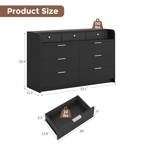 53'' Wide 9 Drawer Dresser for Bedroom, view 3