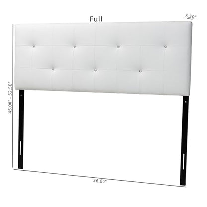 Dalini Modern and Contemporary Full White Faux Leather Headboard with Faux Crystal Buttons