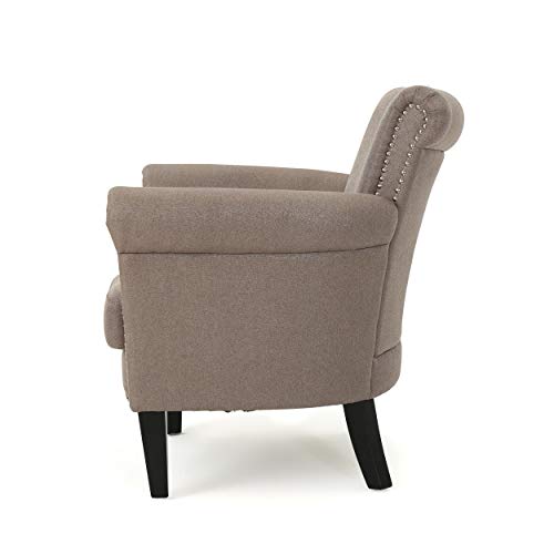 Brice Vintage Scroll Arm Studded Fabric Club Chair, Light Coffee / Dark Brown, 31D x 29.5W x 31.5H in