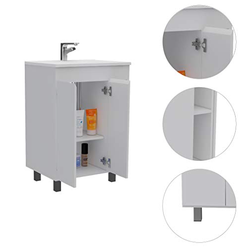 White 2-Shelf Rectangle Freestanding Bathroom Vanity Cabinet for | Freestanding bathroom vanity with 2 open shelves. Durable manufactured wood cabinet for bathroom use. Compact storage so