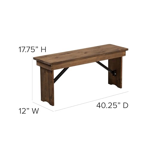 Hercules Series 40" x 12" Commercial Grade Rustic Solid Pine Folding Bench, Antique Farmhouse Dining Bench, Seats up to 2 Adults | Foldable Locking Legs, Farmhouse
