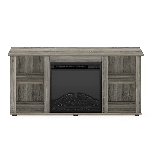 Jensen Fireplace Entertainment Center TV Stand with Open Storage for TV up to 55 Inch, French Oak Grey
