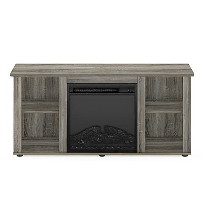 Jensen Fireplace Entertainment Center TV Stand with Open Storage for TV up to 55 Inch, French Oak Grey