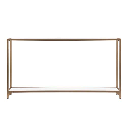 Bergen 56 inches Long Narrow Metal Console Table, Open Concept Living Space, Glam Style Painted Iron, Gold