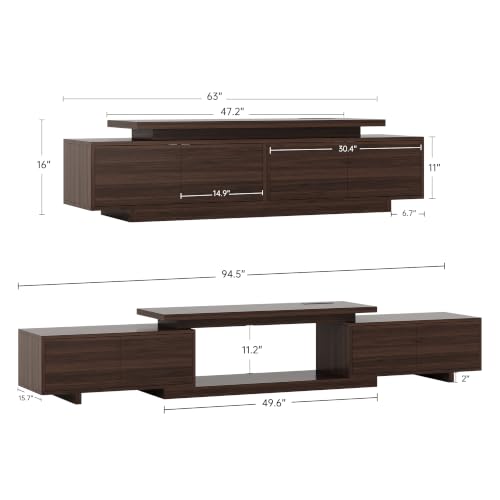 Extendable TV Stand for 65-90 Inch TVs, Adjustable Length 63-94.5", view 3