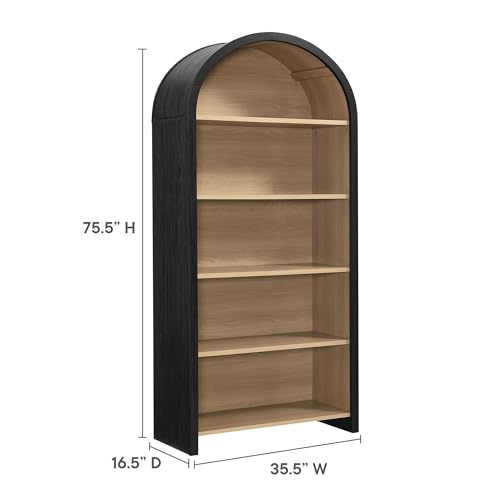 Evie Modern Arched Wide Bookcase in Black, 76 Inch Open Shelf Display Cabinet, view 4