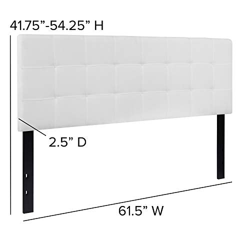 Bedford Box Stitch Tufted Upholstered Queen Size Headboard in White Fabric