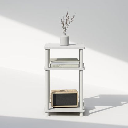 JUST Side Table, 3-Tier End Table, Open Shelves Night Stand, Bedside Table, Toolless Assembly, for Living Room, Bedroom, Bathroom, White