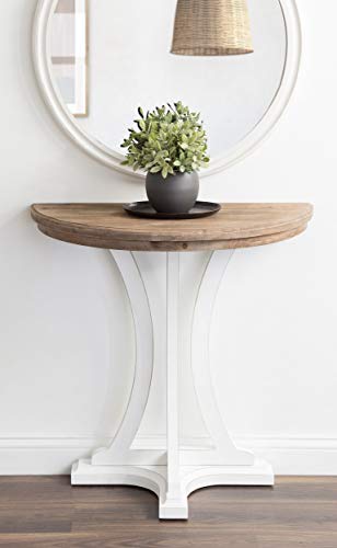 Linsley Farmhouse Half Moon Console Table, 30 x 15 x 31, Rustic Brown and White, Charming Rustic Table for Storage and Display