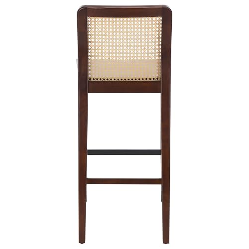 SAFAVIEH Home Collection Benicio Dark Brown/Natural Rattan 29-inch Seat Height Bar Stool Set of 2