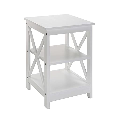 Oxford End Table 15.75" - Modern Living Room Table with Storage Shelves, Transitional Nightstand Side Table for Home Decor and Display, White