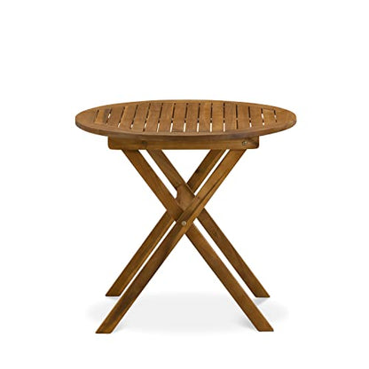 MNCM3CANA 3 Piece Folding Patio Bistro Sets Outdoor Set Contains a Round Acacia Wood Coffee Table and 2 Folding Arm Chairs, 30x30 Inch, Natural Oil