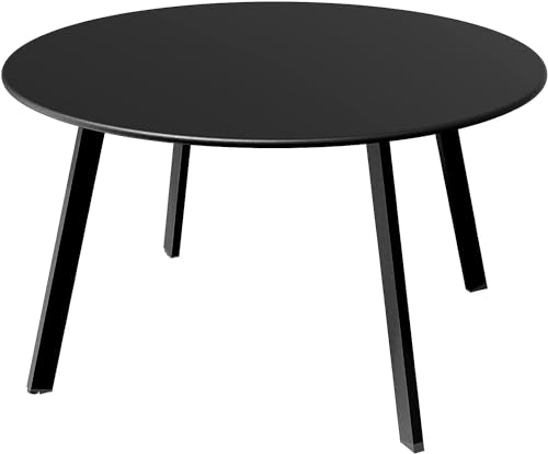 Black round steel weather resistant patio coffee table, view 2