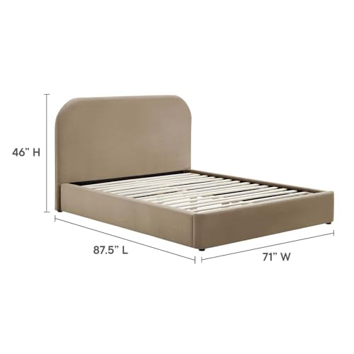 Keynote Modern Queen Bed Frame with Curve Shaped Headboard in Taupe, view 3