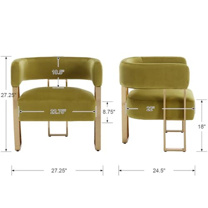 Barrel Accent Chair with Metal Frame Legs, Modern Velvet Living Room Chairs, Mid Century Upholstered Single Lounge Sofa Armchair for Living Room/Bedroom/Reading Room, Olive