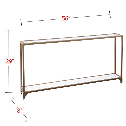 Bergen 56 inches Long Narrow Metal Console Table, Open Concept Living Space, Glam Style Painted Iron, Gold