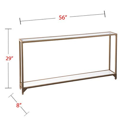 Bergen 56 inches Long Narrow Metal Console Table, Open Concept Living Space, Glam Style Painted Iron, Gold