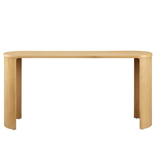 Aspect 60 Inch Oval Console Table in Oak with Reversible Arched Legs - Modern Oval Wood Narrow Entryway Table - Curved Profile Design Thin Sofa Table for Hallway or Living Room