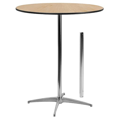 Lars 36'' Round Wood Cocktail Table with 30'' and 42'' Columns, Wood Bar Height Table for Commercial or Residential Use, Natural