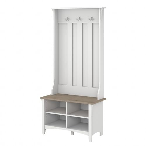 Salinas Hall Tree with Shoe Storage Bench in Shiplap Gray and Pure White, view 3