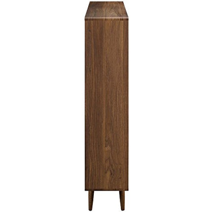 Transmit Mid-Century Offset Cube Wood 7 tier Bookcase in Walnut