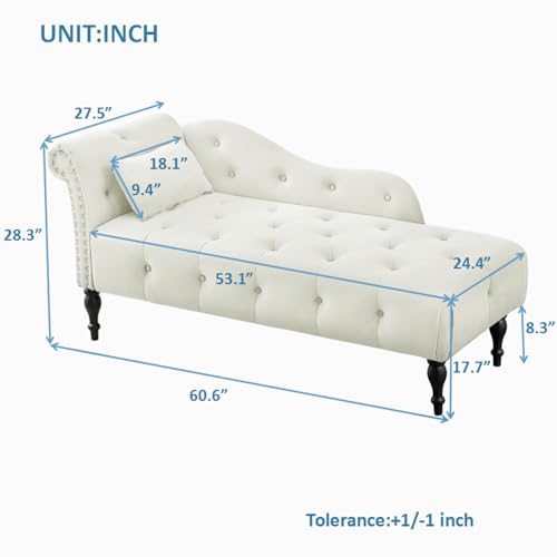 Velvet Chaise Lounge with Tufted Buttons & Nailhead Trim, view 3