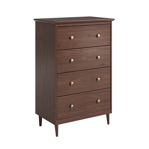 Solid Pine Wood 4 Drawer Dresser Spencer, Walnut, view 4