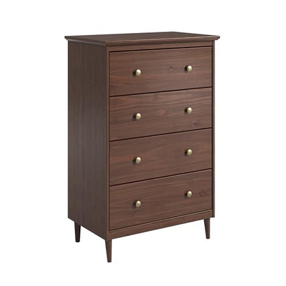 Solid Pine Wood 4 Drawer Dresser Spencer, Walnut, view 4