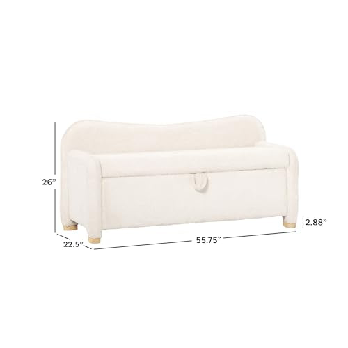 Chantelle Modern Contemporary Curved Upholstered Bench with Storage, 56 Inch, Ivory Bouclé