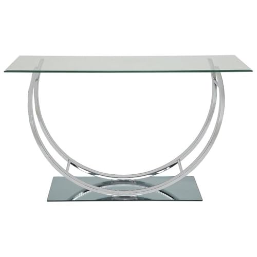 Stonecroft Furniture 48" Wide Contemporary U-Shaped Chrome Base & Beveled Glass Top Console Table, for Displaying Decor, in Silver/Clear Finish