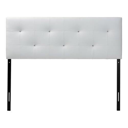 Dalini Modern and Contemporary Full White Faux Leather Headboard with Faux, view 2