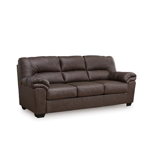 Signature Design by Ashley Whitlock Sofa, 87" W Faux Leather Couch, Anti-Sag Support, Couches for Living Room, Umber Brown, No Assembly Required