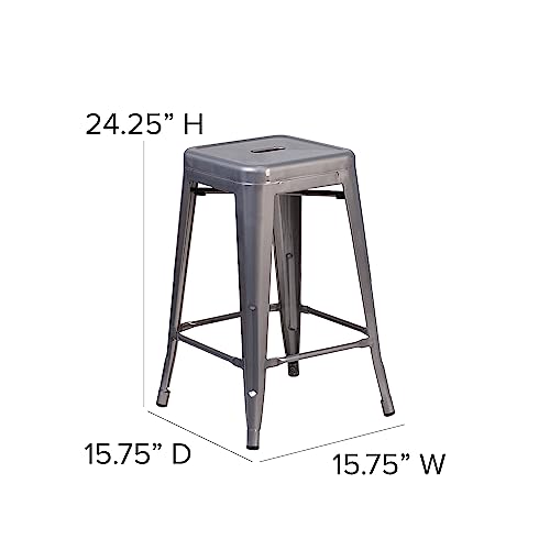 Lincoln 24'' High Backless Clear Coated Metal Indoor Counter Height Stool with Square Seat