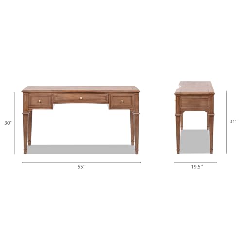 Jennifer Taylor Home JTH Luxe Dauphin 55" 3-Drawer Wood Executive Desk, Natural Brown Wood