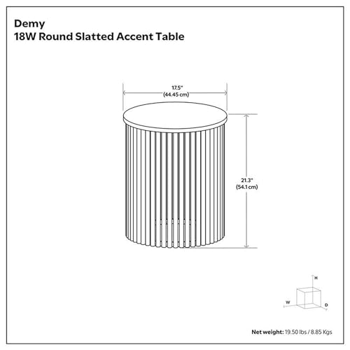 Demy Accent Table - 18 inch Wide Solid Mango Wood and Metal Round Side Table in Earthtone/Ebony, Modern End Table for Living Room or Bedroom with Slatted Base Design, Assembled