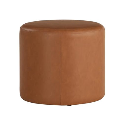 Lifestyle Solutions 19” Wentworth Ottoman Round Faux Leather Bench, Stationary Ottomans, Backless Chair, Footrest for Living Room, Footstool Office, Bedroom, Padded Seat, Caramel Brown