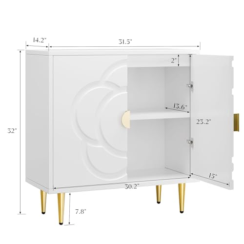 Storage Cabinet, Modern Cabinet with Decorative Flower Pattern Doors, Accent Sideboard Buffet Cabinet for Hallway, Living Room, Kitchen, White