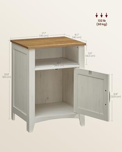 VASAGLE Nightstand Farmhouse Barn Door Bedside Table with Storage | Side End Table, Night Stand, Open Compartment, for Bedroom, Rustic White and Honey Brown, LIRY Collection, LET609K41