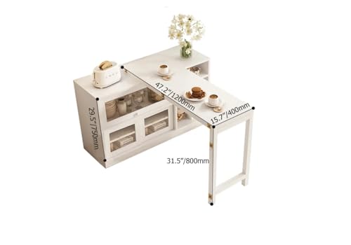 47" Large Buffet Sideboard Cabinet Extendable Wood Kitchen Storage Cabinet with 3 Doors, Foldable Dining Table with Extension Leaves, White (White)