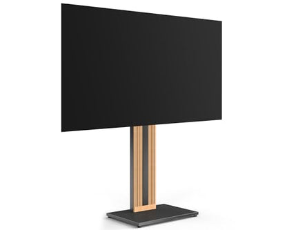 Wood TV Stand Swivel Mount with Hidden Back Storage for 32-65 inch TV Screens, Scandinavian Style Tall Floor TV Stand for Home Decor with Reinforced Base, Zen Series, Black